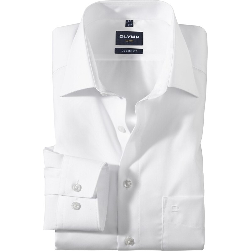 Pánska biela bavlnená Luxor košeľa OLYMP modern fit predĺžený rukáv 47634950