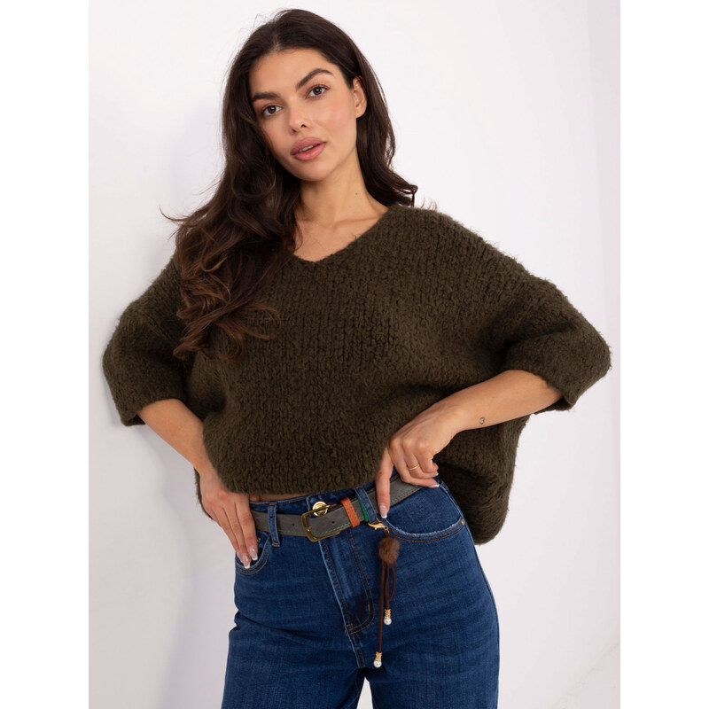 ITALY MODA Khaki dámsky oversize sveter IT-SW-7703.70-khaki 66251641