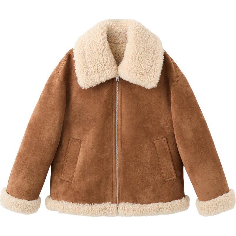 MANGO Prechodná bunda Adriana svetlobéžová / karamelová 66257701