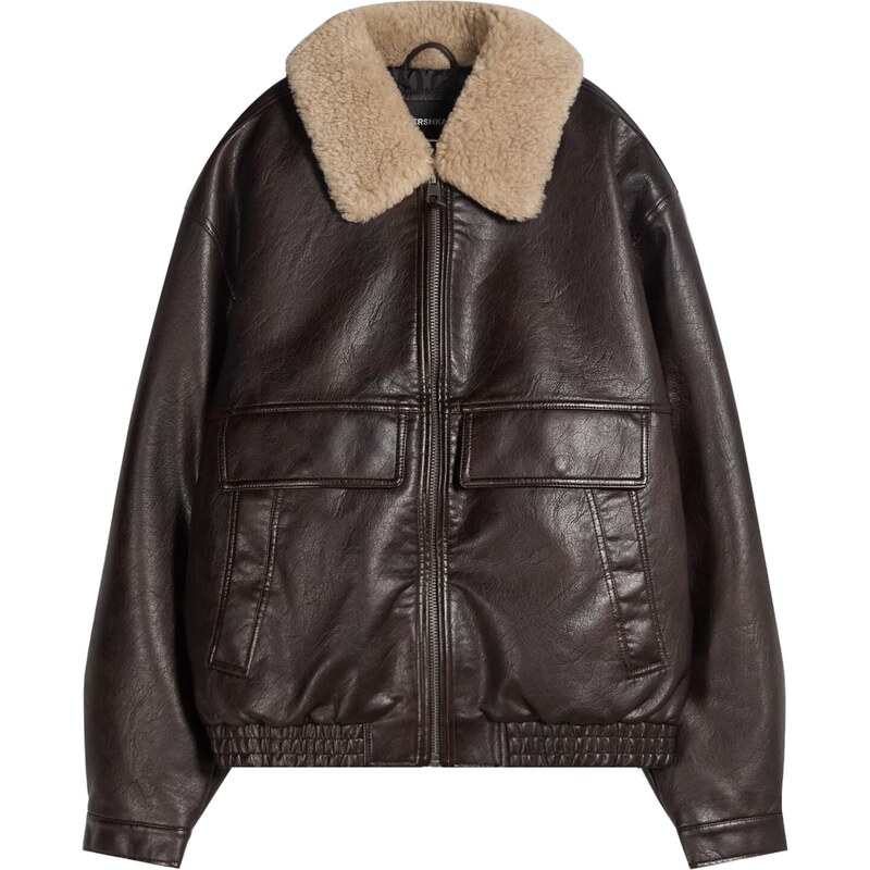 Bershka Prechodná bunda svetlohnedá / tmavohnedá 66258224