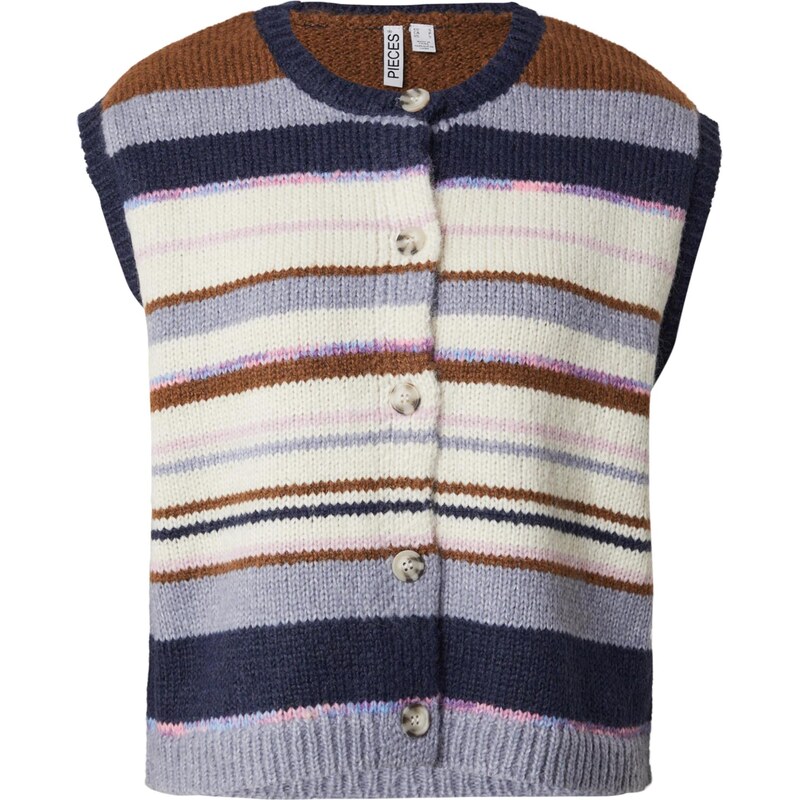 PIECES Pletená vesta PCRYE nebielená / námornícka modrá / mokka / 66258663