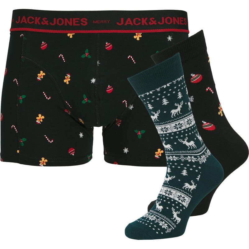 JACK & JONES Boxerky JACMISTLETOE jedľová / červená / čierna / biela 66263146