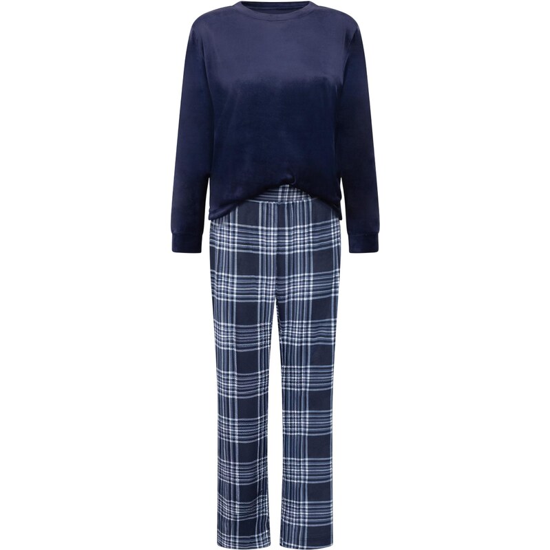 Hunkemöller Pyžamo námornícka modrá / modrá melírovaná / šedobiela 66263894
