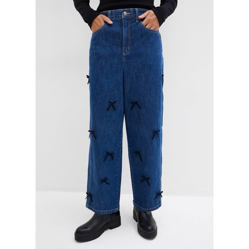 bonprix Džínsy barrel, pohodlný vysoký pás, farba modrá 66230145