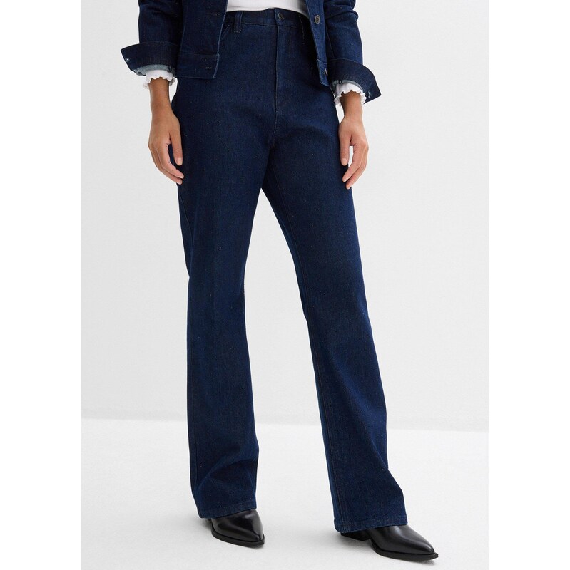 bonprix Džínsy Loose Straight High Waist, pohodlný pás so štrasom, 66230162