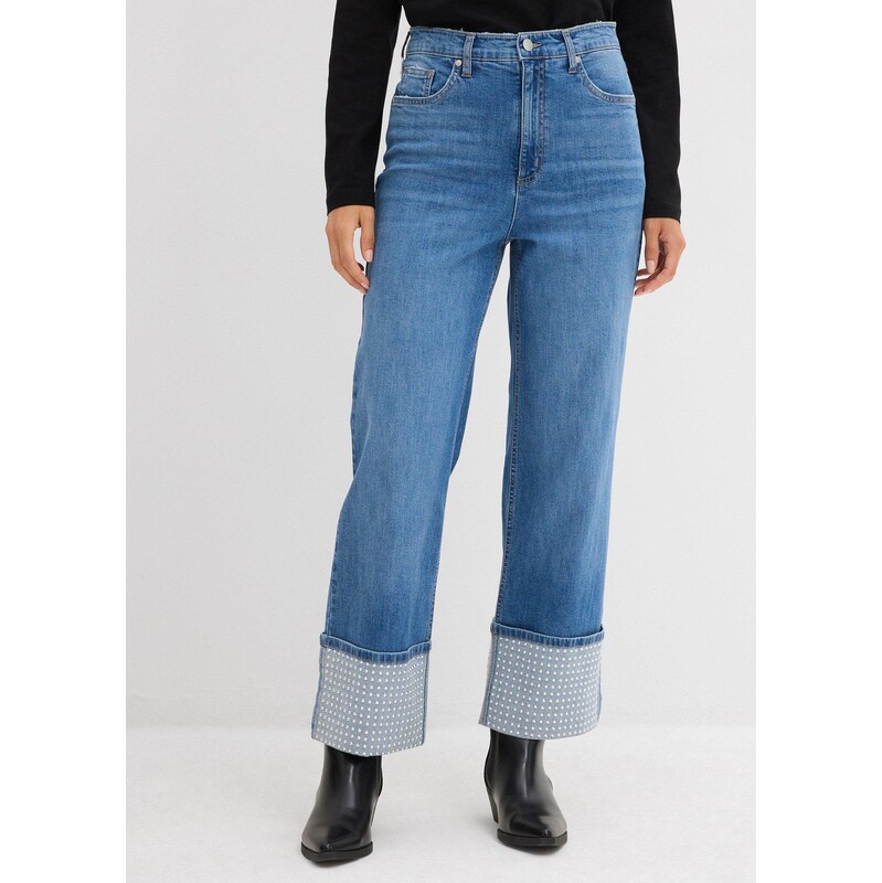 bonprix Džínsy, rovné, High Waist, s funkciou na vyhrnutie, farba 66230181