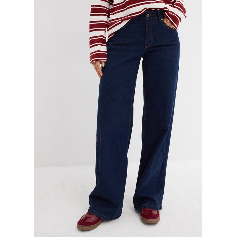 bonprix Džínsy straight, stredná výška pásu, bio bavlna, farba modrá 66230260