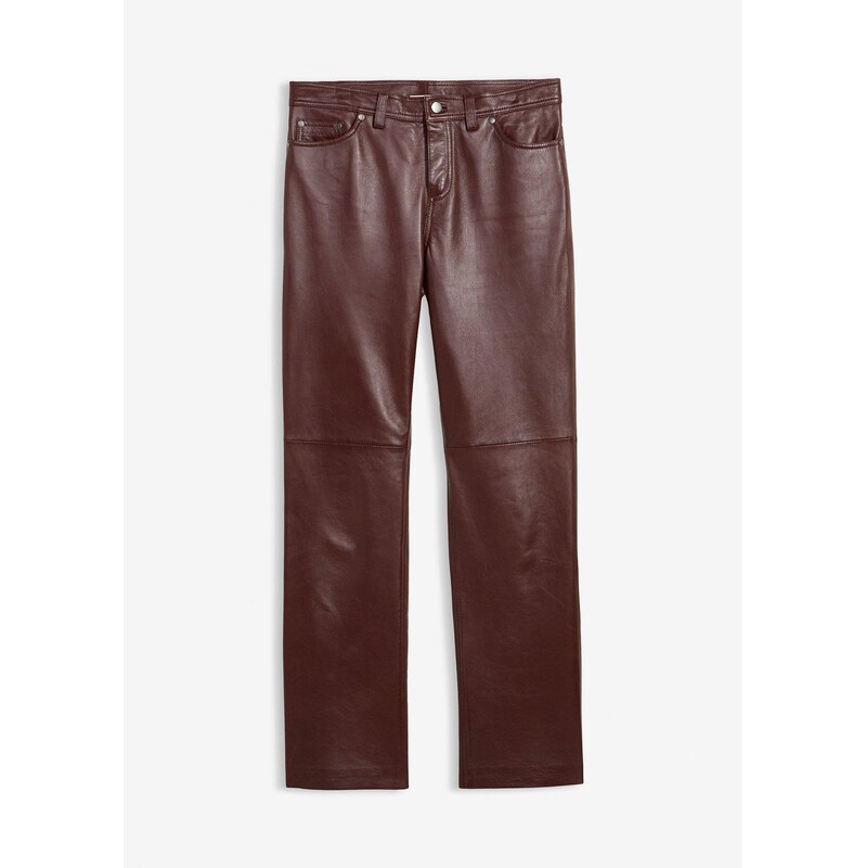 bonprix Kožené nohavice z jahňacej kože nappa, farba hnedá 66295216