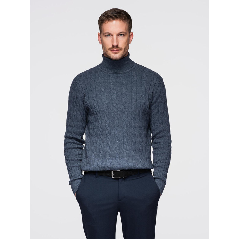 Ombre Mens turtleneck sweater with checkered weave - navy blue 66185680