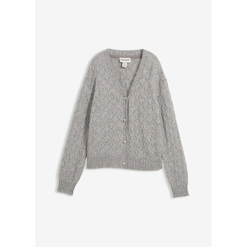 bonprix Ažúrový pletený sveter s vlnou, farba šedá 66300817