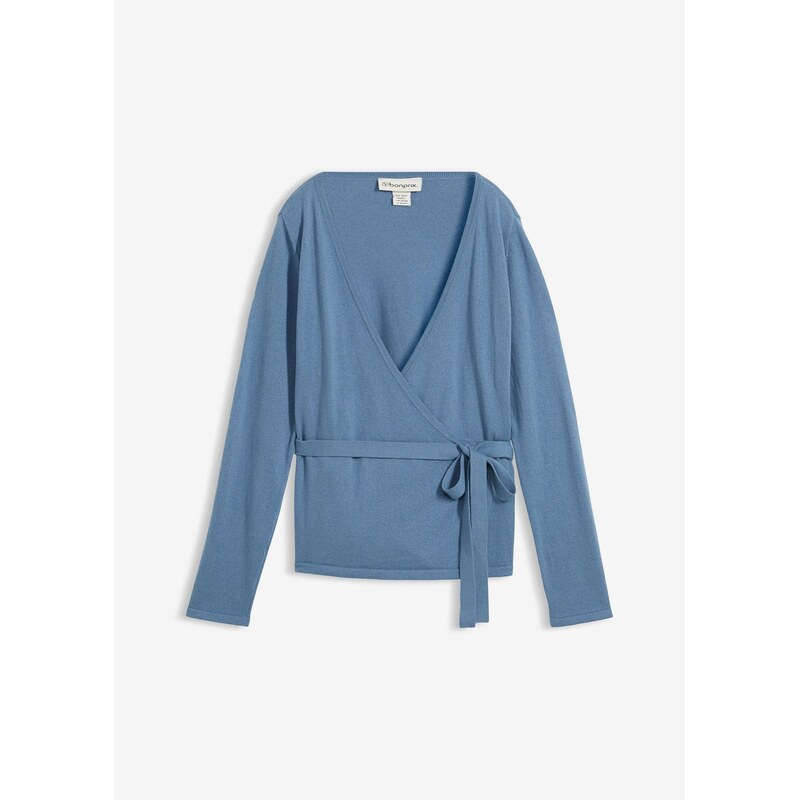 bonprix Zavinovací pletený sveter s merino vlnou, farba modrá 66300818