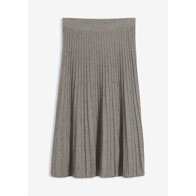 bonprix Pletená sukňa s merino vlnou, farba šedá 66302563