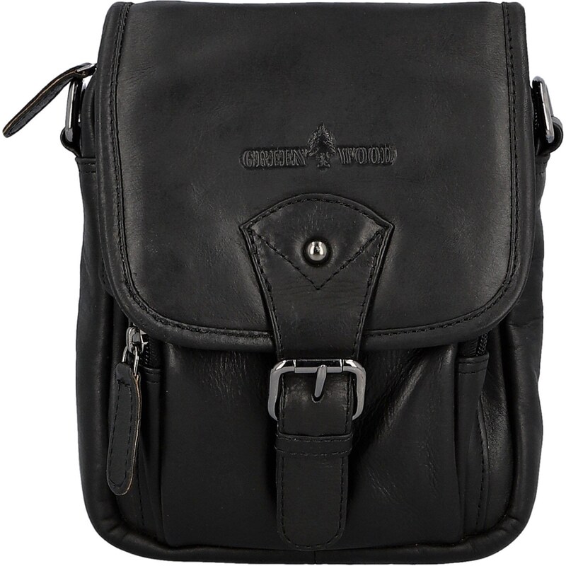 Green Wood Trendy pánska kožená crossbody taška GW Gawain, čierna 66302750