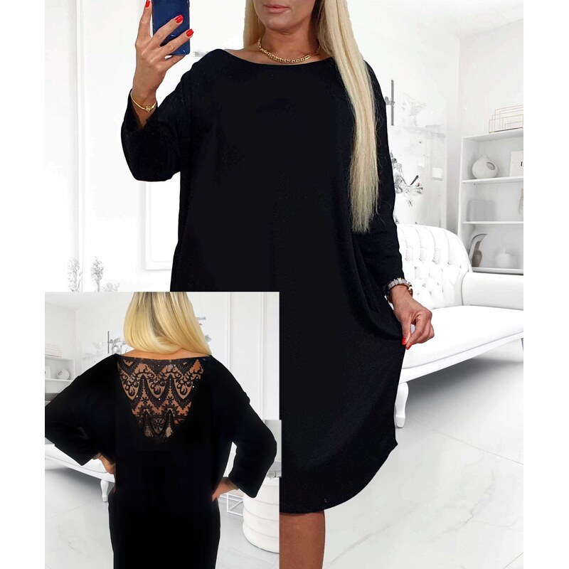 Šaty s čipkou na chrbte čierne 66303581