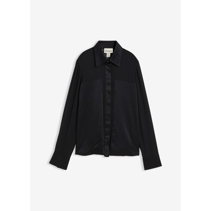 bonprix Blúzka so saténovými prvkami, farba čierna 66304355