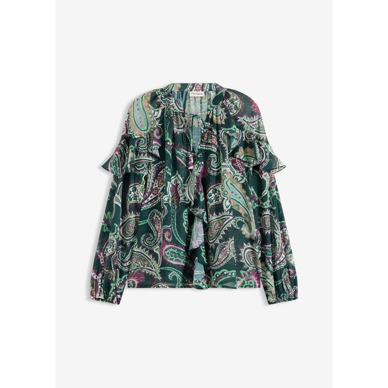 bonprix Tuniková blúzka s volánmi, farba zelená 66304392