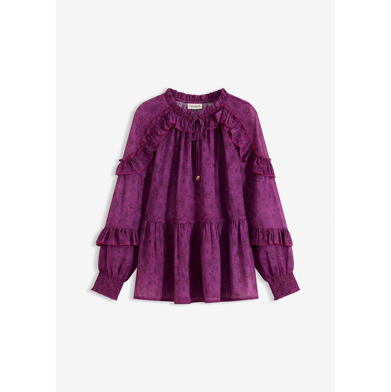 bonprix Šifónová blúzka s volánmi, farba fialová 66304403