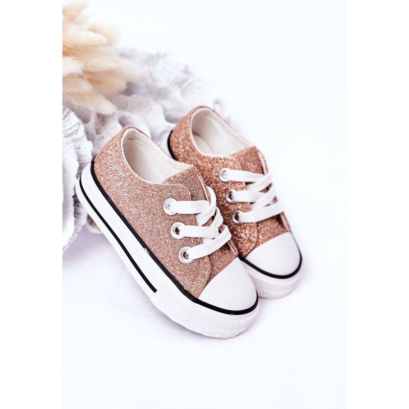 Boto Dziecięce Brokatowe Trampki Różowe Złoto Bling-Bling 66657973