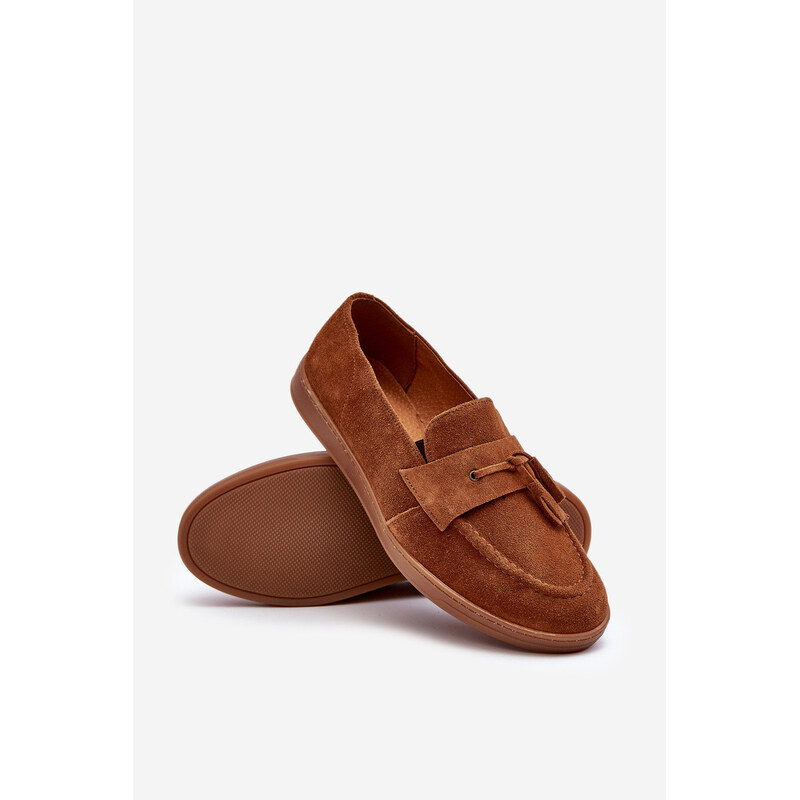 Męskie Zamszowe Loafersy Półbuty Zazoo 1566 - Ciepły Brąz 66659455