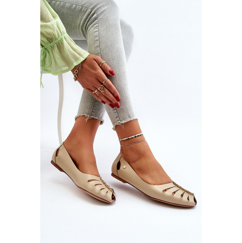 Zazoo 10009 Wygodne Skórzane Baleriny Damskie Beżowe 66659783