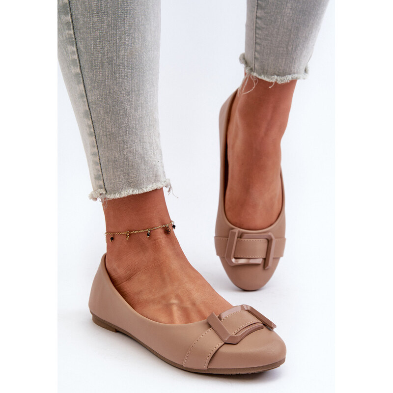 Boto Baleriny Z Paskiem I Ozdobą Eko Skórzane Ciemnobeżowe Cadwenla 67260484