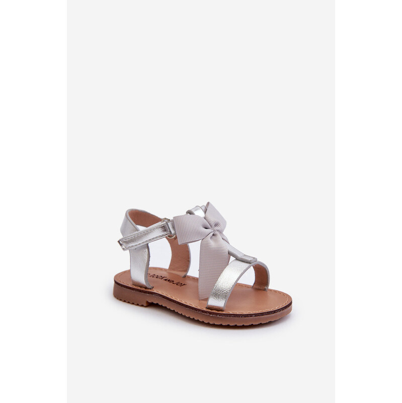 Boto Sandałki Dziecięce Z Kokardką Na Rzep Srebrne Joratia 66660460