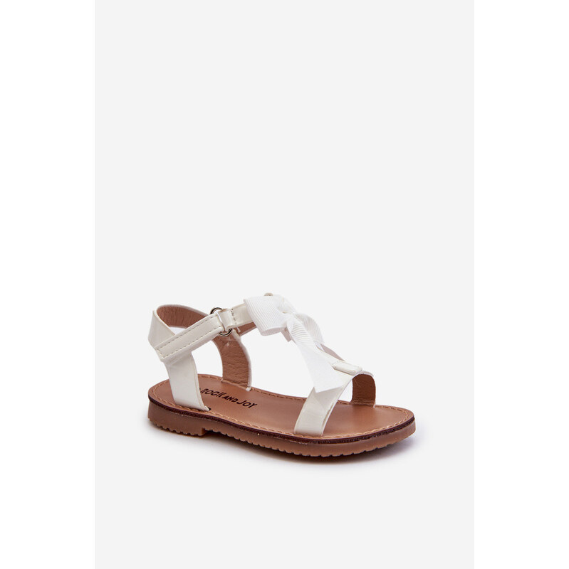 Boto Lakierowane Sandałki Dziecięce Z Kokardką Na Rzep Białe Joratia 66660464