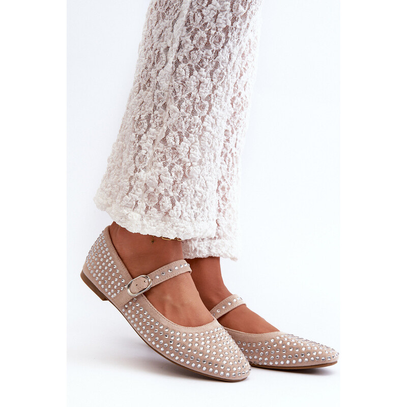 Boto Eko Zamszowe Baleriny Ozdobione Dżetami Beżowe Tinara 66660684