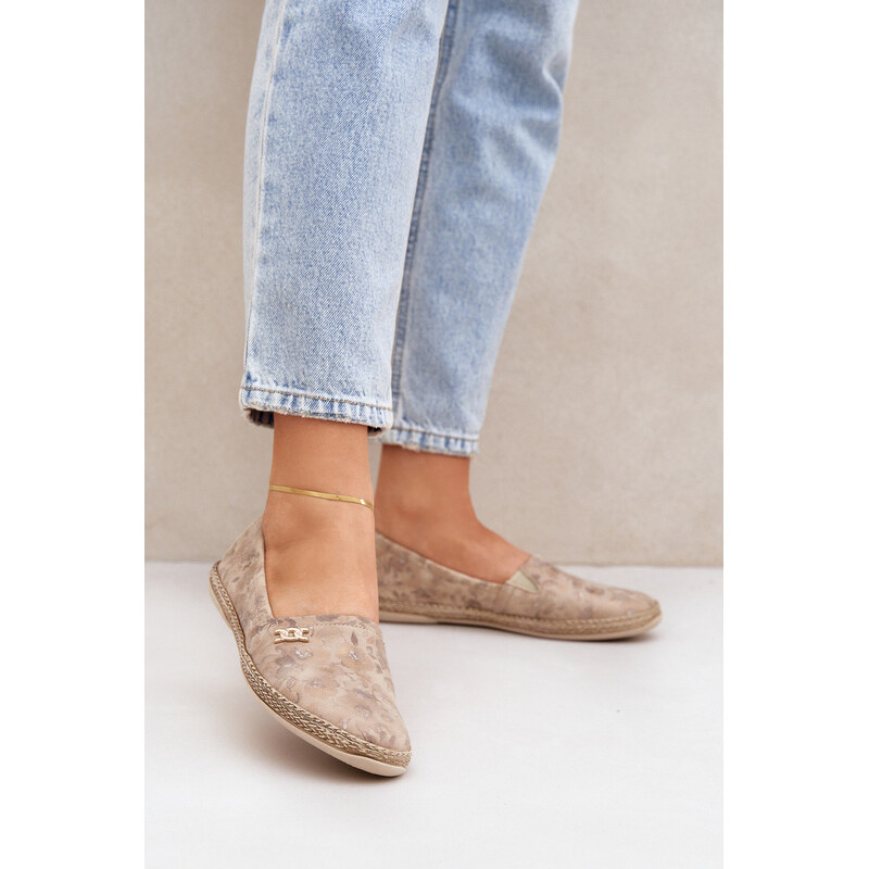 Eleganckie Zamszowe Espadryle W Kwiaty Damskie Zazoo 10177 Beżowe 66661728