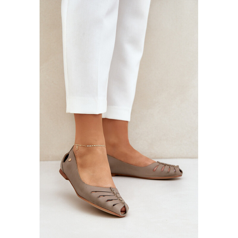 Zazoo 10009 Wygodne Skórzane Baleriny Damskie Ciemnobeżowe 66661735