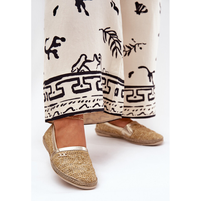 Eleganckie Skórzane Espadryle Z Plecionką Zazoo 10178 Beżowo-Złote 66661800