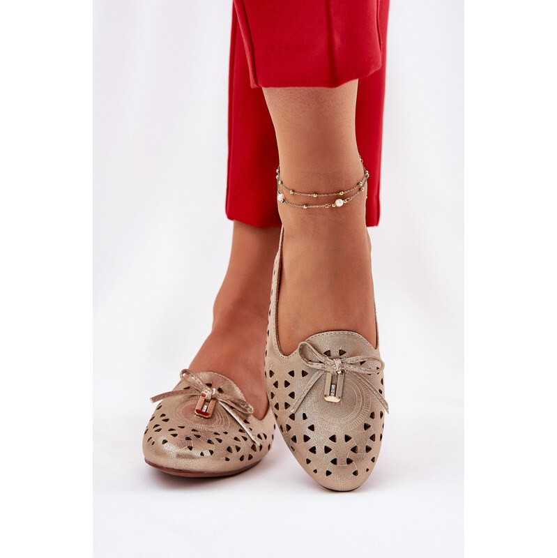 Boto Ażurowe Baleriny Z Odkrytą Piętą Złote Navinnia 66662473