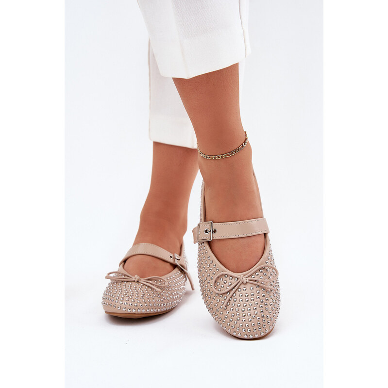 Boto Zdobione Baleriny Z Kokardką I Paskiem Beżowe Zdivisa 66663156