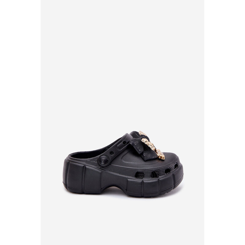 Boto Klapki Dziecięce Dziewczęce Piankowe Z Kokardką I Ozdobami Czarne 67260599