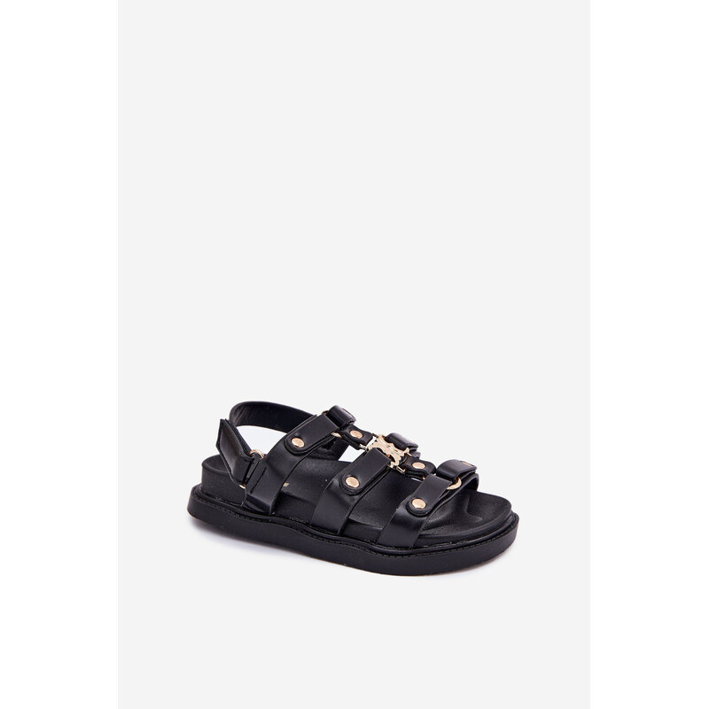 Boto Dziewczęce Sandałki Ze Złotym Detalem Czarne Lunessa 66663227