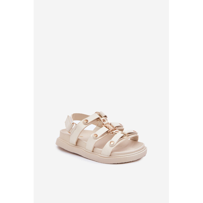 Boto Dziewczęce Sandałki Ze Złotym Detalem Beżowe Lunessa 66663236