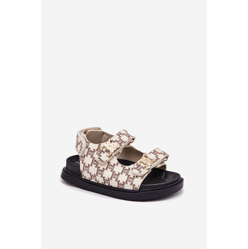 Boto Dziecięce Sandałki Na Rzepy Ze Złotymi Detalami Beżowe Cavina 66663242