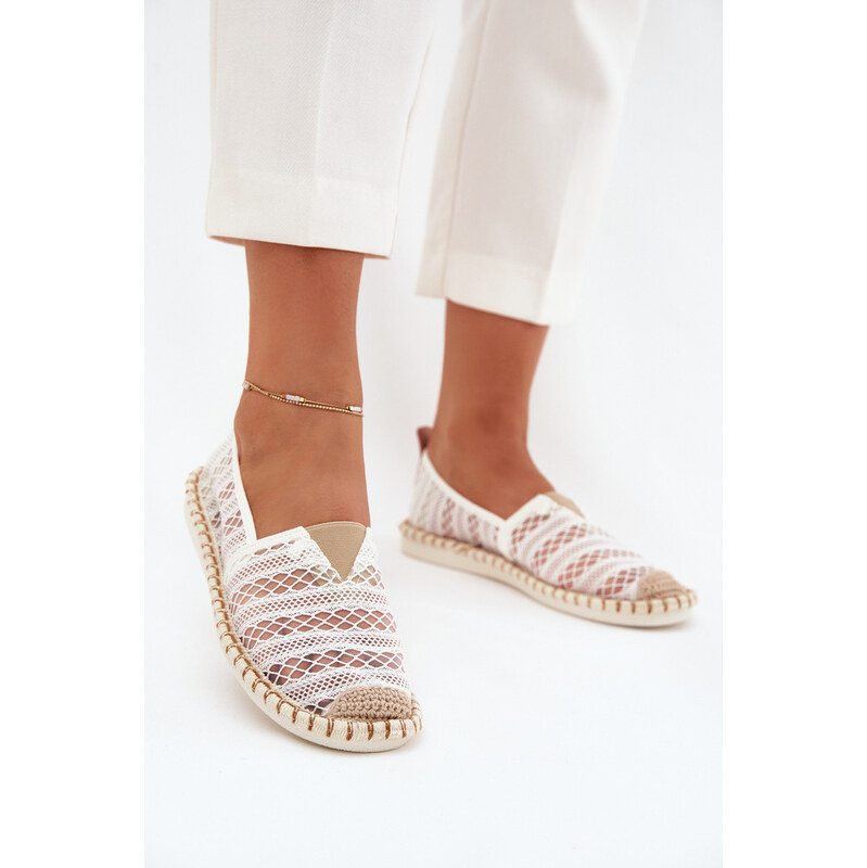 Boto Koronkowe Espadryle Damskie Z Siateczką Białe Faylira 66663419