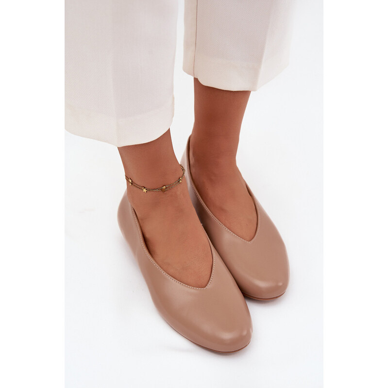 Boto Baleriny Damskie Z Eko Skóry Na Płaskim Obcasie Beżowe Olyssia 66663954