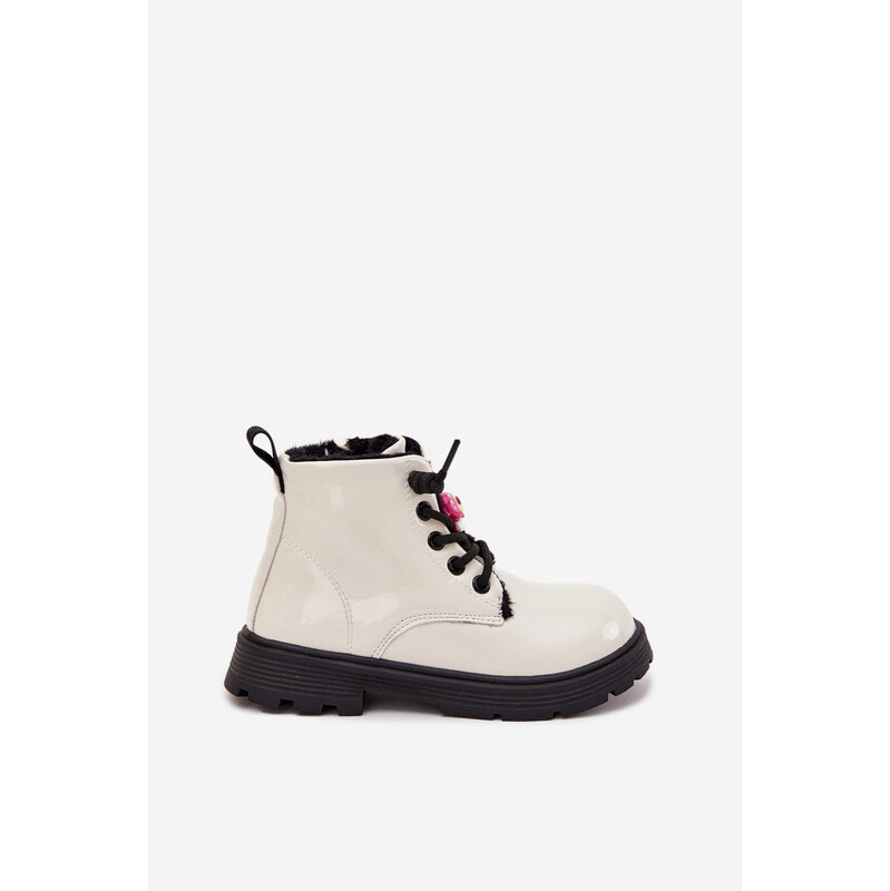 Boto Zateplené dětské lakované kotníkové boty s přezkou Medvídek Bílá 66664503