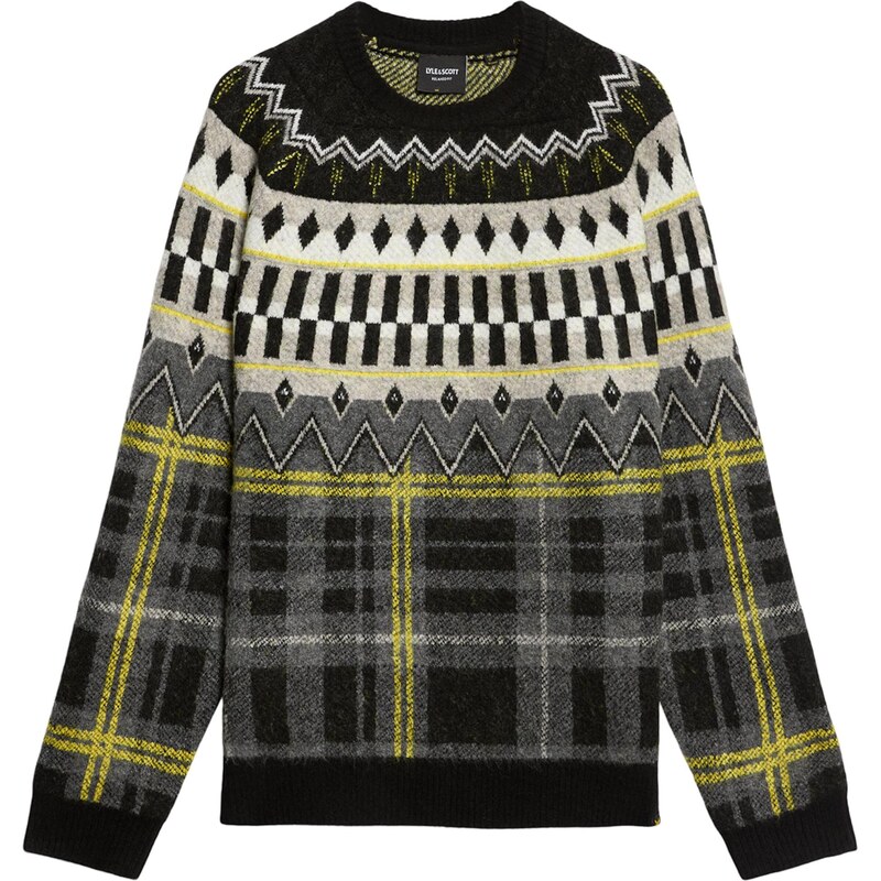 Lyle & Scott Sveter Fair Isle limetková / sivá / čierna / biela 66308311