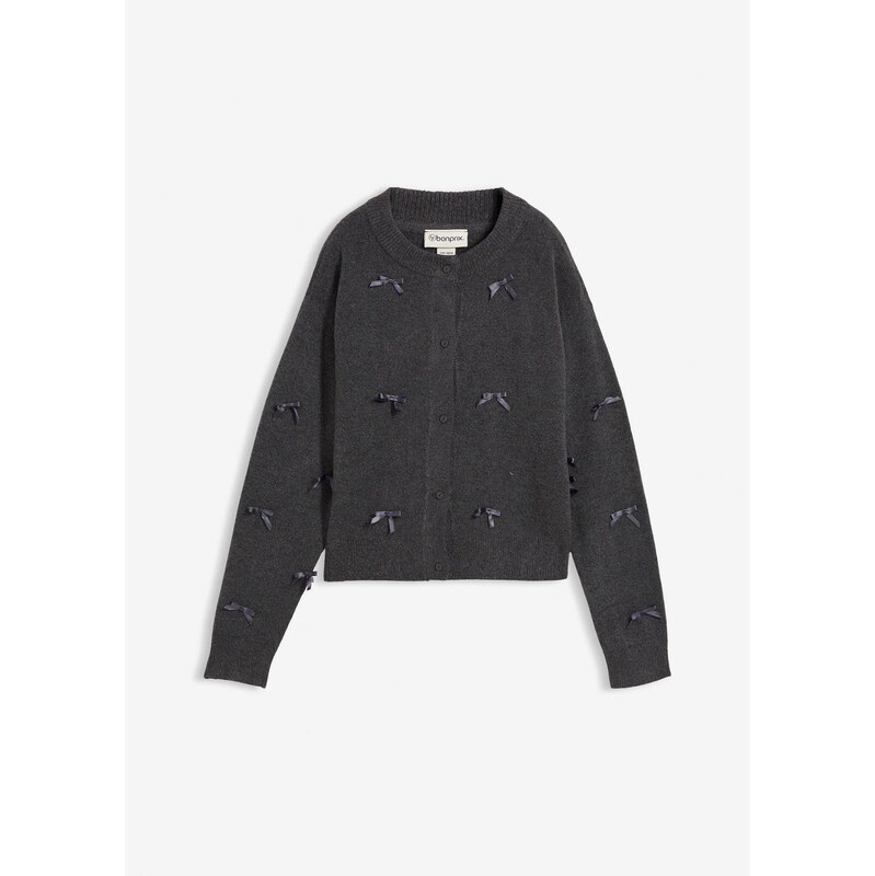 bonprix Jemne pletený sveter s mašľami, farba šedá 66308807