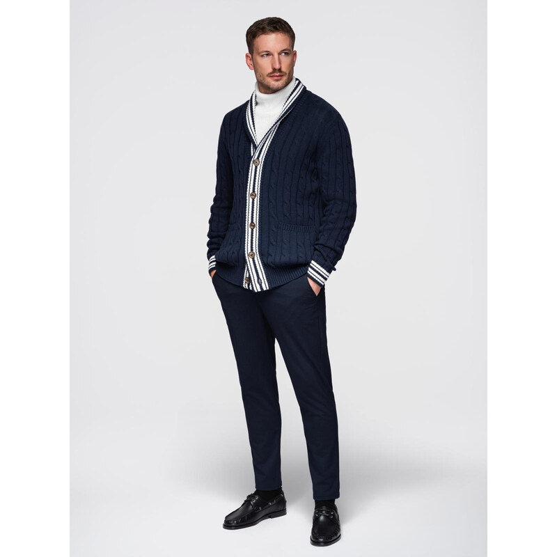 Ombre Mens cardigan sweater with shawl collar in preppy style - navy 66195238