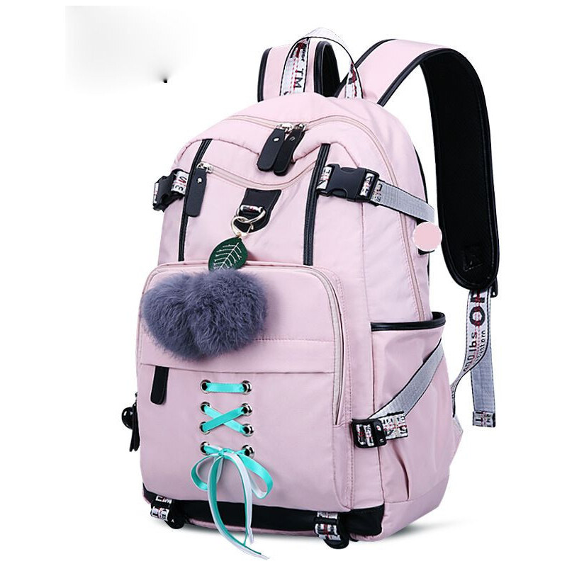 Lifestyle Dievčenský teenager školský batoh s USB Čerešničky Ružový 65229605