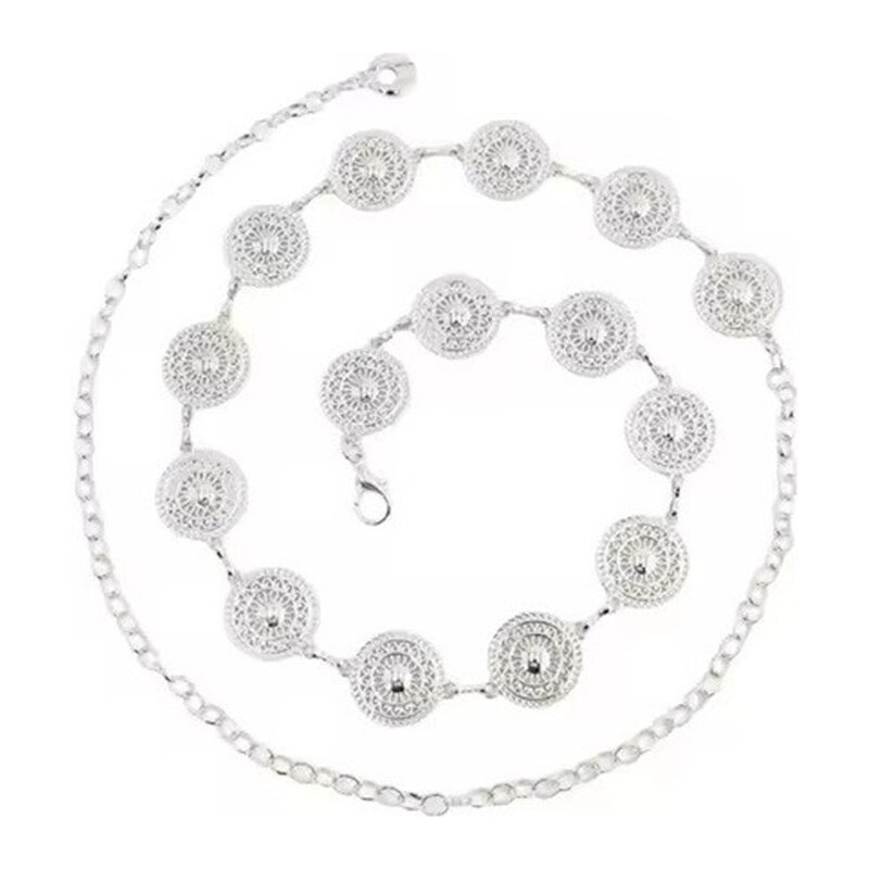 Lifestyle Ozdobný retiazkový kovový opasok Round Strieborný 65230238