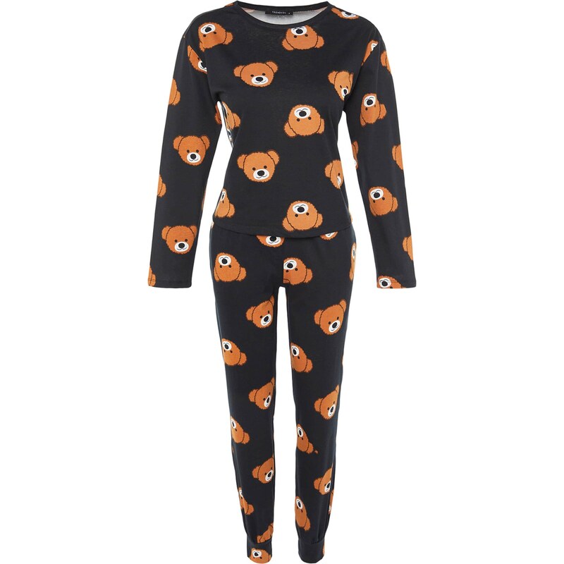 Trendyol Pyžamo hnedá / antracitová / biela 65796598