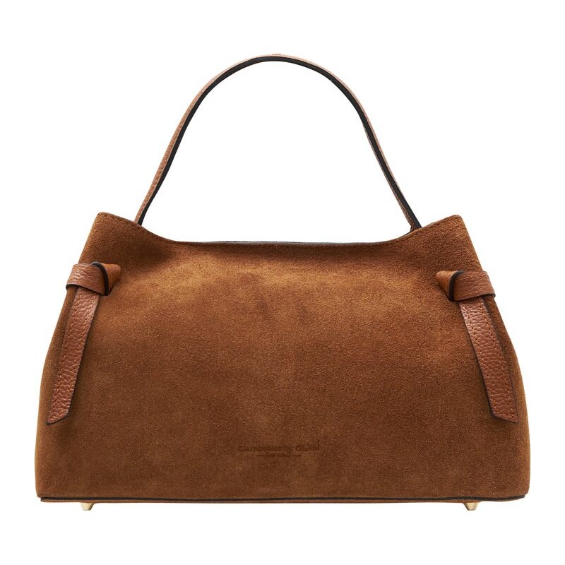 Glamorous by GLAM Kožená kabelka z broušené kůže do ruky hnědá 66320919