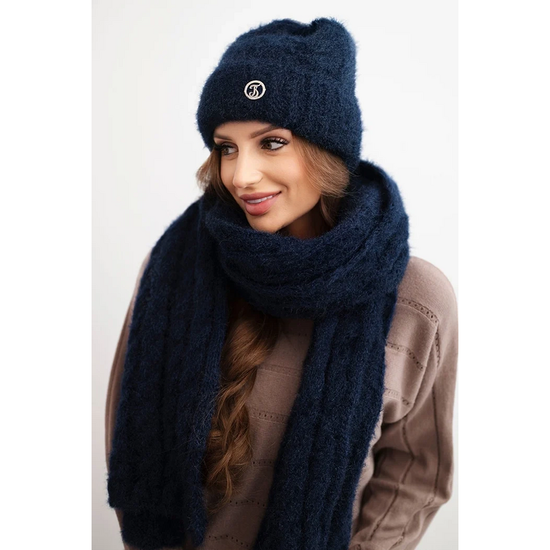 Polski Dámska súprava čiapky a šálu s prúžkom s ozdobou 66376706