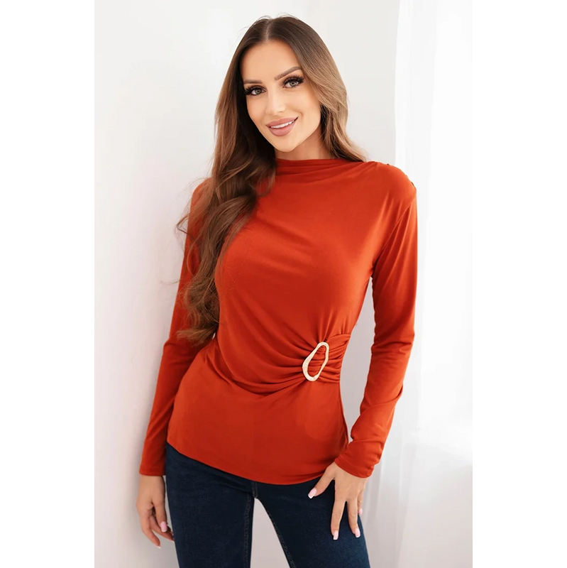 Kesi Dámska blúza z viskózy s nariasením a ozdobnou sponou fango 66666230