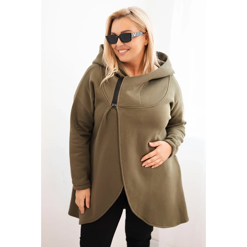 Kesi Dámska mikina Plus Size zateplená s kapucou a asymetrickým zipsom 67169170